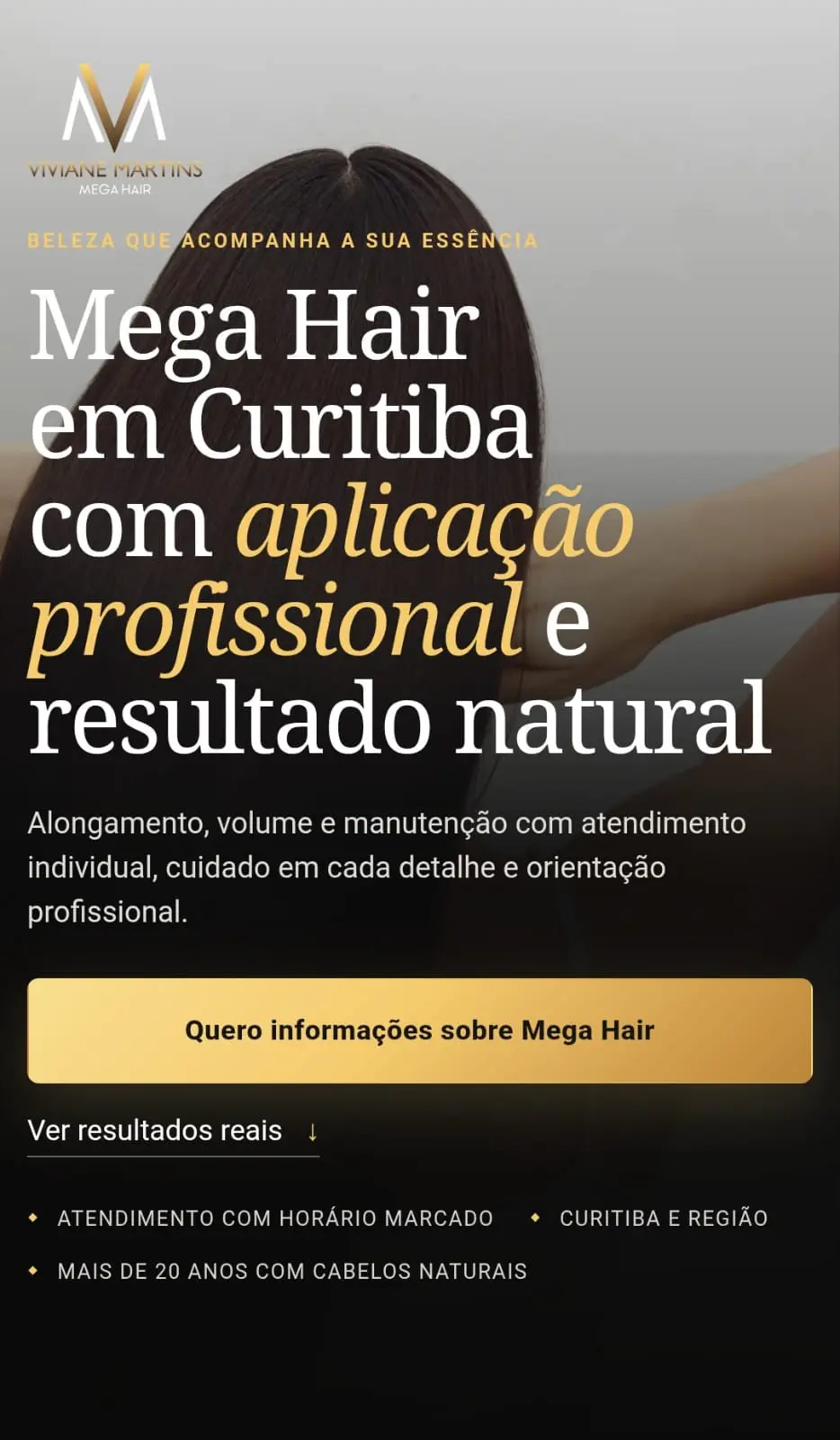 Página de vendas para serviço de mega hair em Curitiba