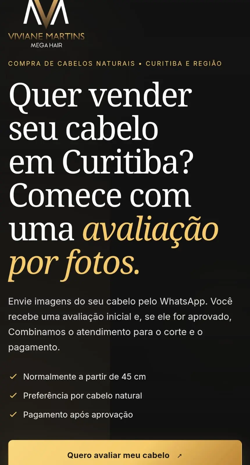 Página para vender cabelo natural em Curitiba